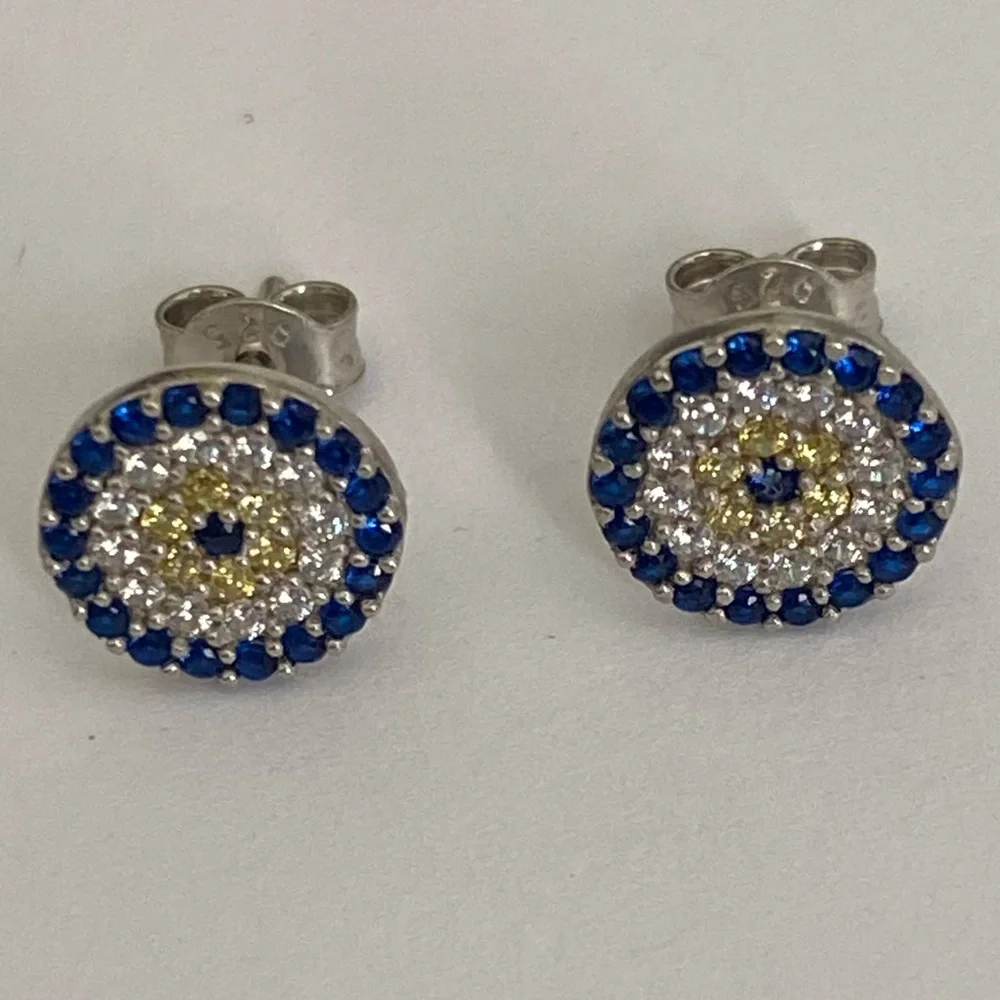 🧿 925 Silver evileye earrings stunning blue evil eye eyes post posts stud studs